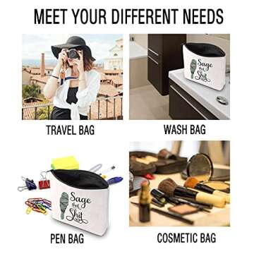 JXGZSO Funny Sage Bag Witchy Gift Sage That Shit Makeup Bag Sage Lover Gift (Sage That Shit White Bag)