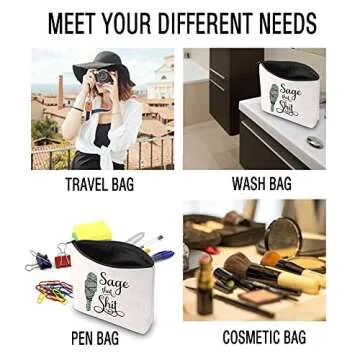JXGZSO Funny Sage Bag Witchy Gift Sage That Shit Makeup Bag Sage Lover Gift (Sage That Shit White Bag)