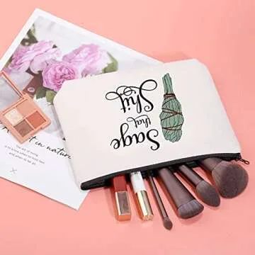 JXGZSO Funny Sage Bag Witchy Gift Sage That Shit Makeup Bag Sage Lover Gift (Sage That Shit White Bag)