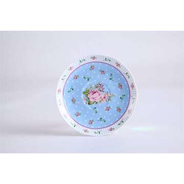 London Boutique Tea for One Teapot Cup saucer Set Vintage Flora Rose New Bone China Gift Box (Rose Blue)