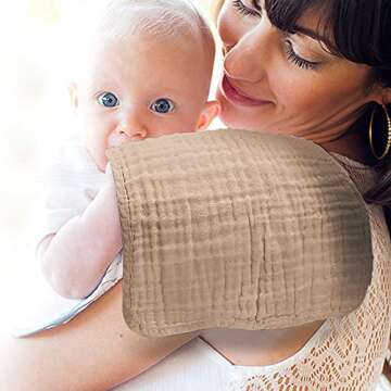 Yoofoss Muslin Burp Cloths for Baby 10 Pack 100% Cotton Baby Washcloths for Boys Girls Large 20''X10'' Super Soft and Absorbent Brown