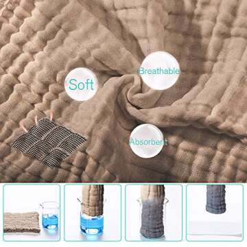 Yoofoss Muslin Burp Cloths for Baby 10 Pack 100% Cotton Baby Washcloths for Boys Girls Large 20''X10'' Super Soft and Absorbent Brown