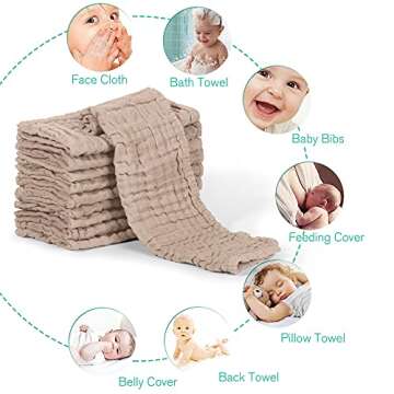Yoofoss Muslin Burp Cloths for Baby 10 Pack 100% Cotton Baby Washcloths for Boys Girls Large 20''X10'' Super Soft and Absorbent Brown