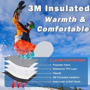 Solaris Waterproof Ski Gloves for Men, Winter Warm Cozy Thinsulated 3M Snow Gloves for Skiing, Snowb...