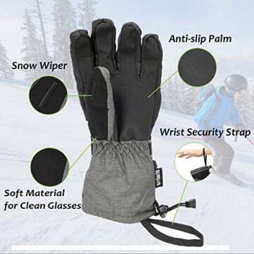 Solaris Waterproof Ski Gloves for Men, Winter Warm Cozy Thinsulated 3M Snow Gloves for Skiing, Snowboarding, Shoveling, Cycling, Outdoor Sports