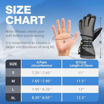 Solaris Waterproof Ski Gloves for Men, Winter Warm Cozy Thinsulated 3M Snow Gloves for Skiing, Snowboarding, Shoveling, Cycling, Outdoor Sports
