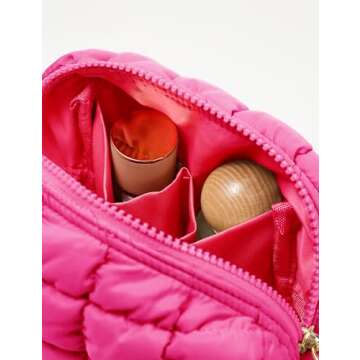 Yarnic Quilted Makeup Bag - Cute Organizer Puffer Bag (S, Hot Pink)