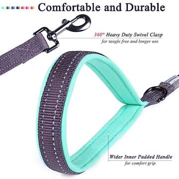 VIVAGLORY Traffic Handle Dog Leash, Two Padded Soft Handles Dog Leash, Strong Reflective & Metal Hoo...