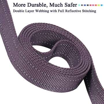 VIVAGLORY Traffic Handle Dog Leash, Two Padded Soft Handles Dog Leash, Strong Reflective & Metal Hook Training Dog Lead, Grey