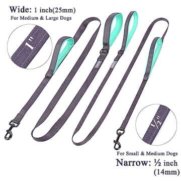 VIVAGLORY Traffic Handle Dog Leash, Two Padded Soft Handles Dog Leash, Strong Reflective & Metal Hook Training Dog Lead, Grey