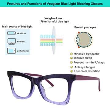 VOOGLAM Purple Butterfly Eyeglasses Blue Light Blocking Glasses for Women Anti UV Eyestrain Eyewear Marguerite