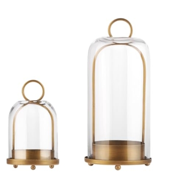 Stylish Glass Dome Candle Holders in Antique Brass Finish
