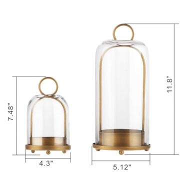 Stylish Glass Dome Candle Holders in Antique Brass Finish