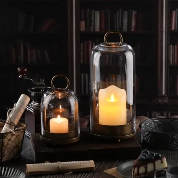 Stylish Glass Dome Candle Holders in Antique Brass Finish