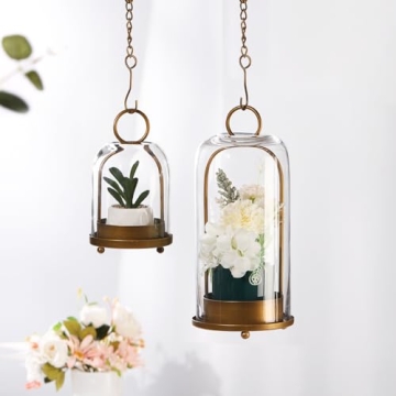 Stylish Glass Dome Candle Holders in Antique Brass Finish