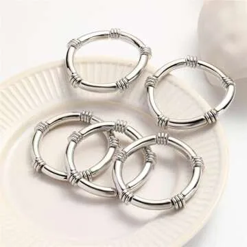 YBMYCM 5PCS Gold Chunky Bangles Bracelets for Women Gold Plated Stackable Layered Curved Bamboo Tube...