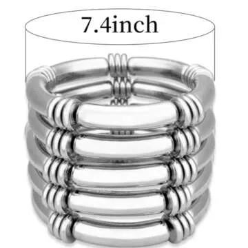 YBMYCM 5PCS Gold Chunky Bangles Bracelets for Women Gold Plated Stackable Layered Curved Bamboo Tube Stretch Bracelets Bangle Gift Jewelry