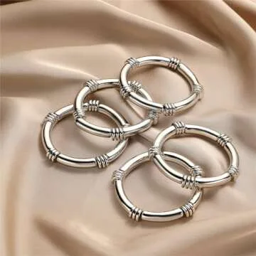 YBMYCM 5PCS Gold Chunky Bangles Bracelets for Women Gold Plated Stackable Layered Curved Bamboo Tube Stretch Bracelets Bangle Gift Jewelry
