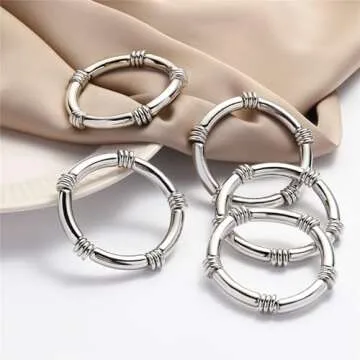 YBMYCM 5PCS Gold Chunky Bangles Bracelets for Women Gold Plated Stackable Layered Curved Bamboo Tube Stretch Bracelets Bangle Gift Jewelry