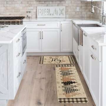 Artoid Mode Xmas Trees Ball Joy Snowflakes Christmas Kitchen Mats Set of 2, Winter Decor Low-Profile Kitchen Rugs for Floor - 17x29 and 17x47 Inch