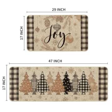 Artoid Mode Xmas Trees Ball Joy Snowflakes Christmas Kitchen Mats Set of 2, Winter Decor Low-Profile Kitchen Rugs for Floor - 17x29 and 17x47 Inch