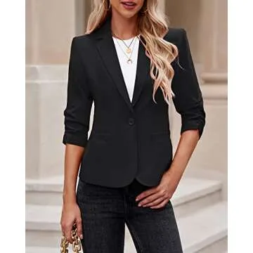 LookbookStore Blazers for Women Casual Blazer Jackets for Women Business Casual Cropped Blazer Cropped Crop Sleeve Blazer Black Size Medium Fits Size 8 / Size 10