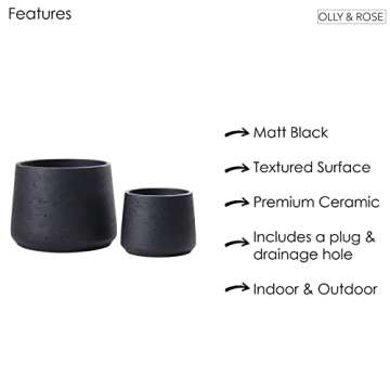 Copenhagen Matt Black Ceramic Plant Pot Set - Stylish Planters