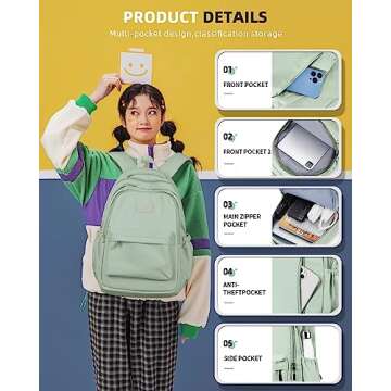 BOXSAM Lightweight School Backpack for Women Men, Laptop Travel Casual Daypack College Secondary Sch...