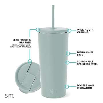 Simple Modern Insulated Tumbler with Lid and Straw | Iced Coffee Cup Reusable Stainless Steel Water ...