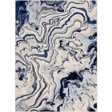 Hauteloom Glendon Abstract Coastal Living Room Bedroom Dining Room Area Rug - Marble Swirl Pattern Carpet - Modern Contemporary Bohemian - Ombre Blue, Royal Blue, Navy Blue, Grey, White - 5'3" x 7'3"
