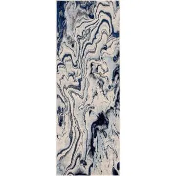 Hauteloom Glendon Abstract Coastal Living Room Bedroom Dining Room Area Rug - Marble Swirl Pattern Carpet - Modern Contemporary Bohemian - Ombre Blue, Royal Blue, Navy Blue, Grey, White - 5'3" x 7'3"