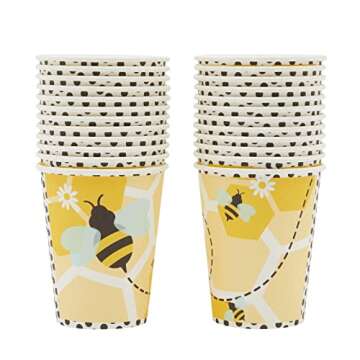 144 Piece Bumble Bee Party Supplies - Serves 24 Party Plates, Napkins, Cups, and Cutlery for What Will It Bee Gender Reveal Decorations, Valentine's Day