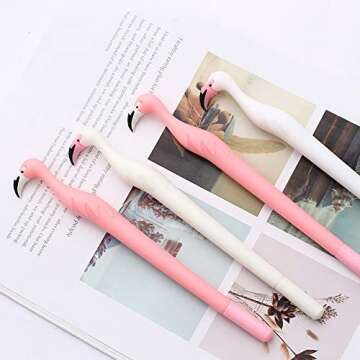 Super Cute Flamingo Pen Black Ink Gel Kawaii Cool Creative Ballpoint Rollerball Pens Roller Ball Fine Point Writing Stationery School Office Supply Deco Ballpen 0.5mm, 12Pcs Set Arkin