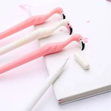 Super Cute Flamingo Pen Black Ink Gel Kawaii Cool Creative Ballpoint Rollerball Pens Roller Ball Fine Point Writing Stationery School Office Supply Deco Ballpen 0.5mm, 12Pcs Set Arkin