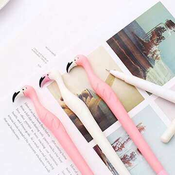 Super Cute Flamingo Pen Black Ink Gel Kawaii Cool Creative Ballpoint Rollerball Pens Roller Ball Fine Point Writing Stationery School Office Supply Deco Ballpen 0.5mm, 12Pcs Set Arkin