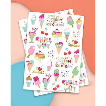 xo, Fetti Ice Cream Birthday Party Temporary Tattoos for Kids - 56 Glitter Styles | Dessert, Sweet Baby Shower Party Supplies, Arts and Crafts