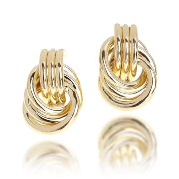 JeanBeau Statement Gold Knot Stud Earrings for Women Chunky Trendy Geometric Lightweight Hollow Twis...