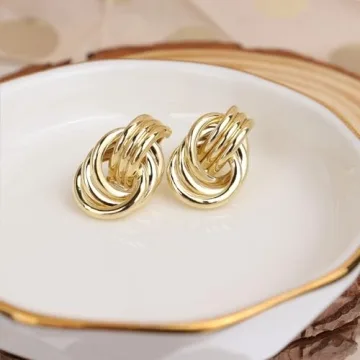 Gold Knot Stud Earrings Elegant Lightweight Gift for Her