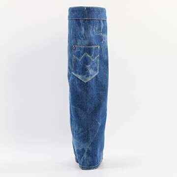 PINOKISS Women's Wedge Boots Knee High Fold Down Denim Boot Pointed Closed Toe Pull On High Heels Jean Boots Covered Wedge Heel Under the Knee Shaft Slip On Comfy Fashion Shoes Blue Size 8