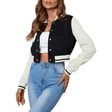 WDIRARA Women's Letter Print Crop Varsity Jacket - Sporty Style for Every Season