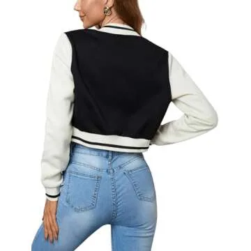 WDIRARA Women's Trendy Letter Print Crop Varsity Jacket