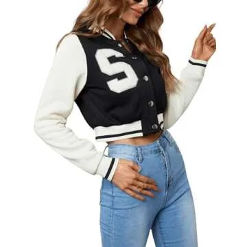 WDIRARA Women's Trendy Letter Print Crop Varsity Jacket
