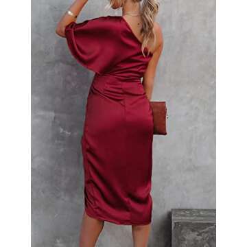 CUPSHE Women Satin Dress Backless One Shoulder Short Sleeves Midi High Low Hem Zipper Cocktail Party Dress Red, L