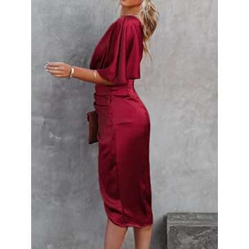 CUPSHE Women Satin Dress Backless One Shoulder Short Sleeves Midi High Low Hem Zipper Cocktail Party Dress Red, L