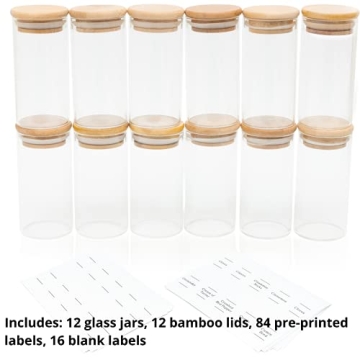 12 Eco-Friendly Bamboo Lid Spice Jar Set