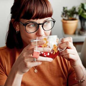 Sliner 6 Pcs Christmas Glass Coffee Mugs with Handle, 16 oz Clear Irish Coffee Mugs Footed Irish Coffee Glasses Christmas Glasses Winter Holiday Mugs for Beverages Latte Hot Chocolate(Gingerbread)