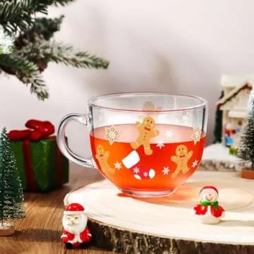 Sliner 6 Pcs Christmas Glass Coffee Mugs for Festive Drinks