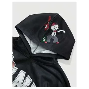 GORGLITTER Men's Graphic Hoodies Y2K Ripped Long Sleeve Hooded Sweatshirt Black Large