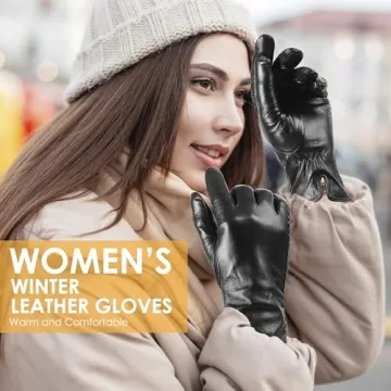 Genuine Sheepskin Leather Touchscreen Gloves for Winter
