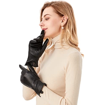 Genuine Sheepskin Leather Touchscreen Gloves for Winter